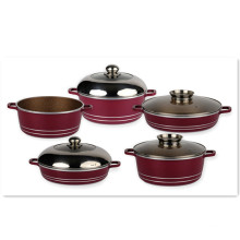 7 PCS Ensemble d&#39;établissements de cuisine en aluminium Aluminium Cuiseur à gaz à induction 20 24 28 cm Casserole revêtue d&#39;émail Stockpot non bâton